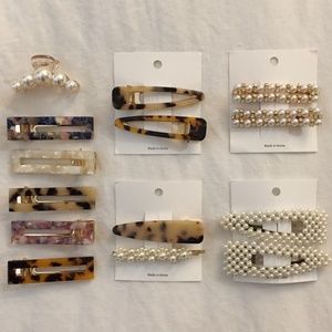Acrylic and Faux Pearl Hair Clips (set of 14)